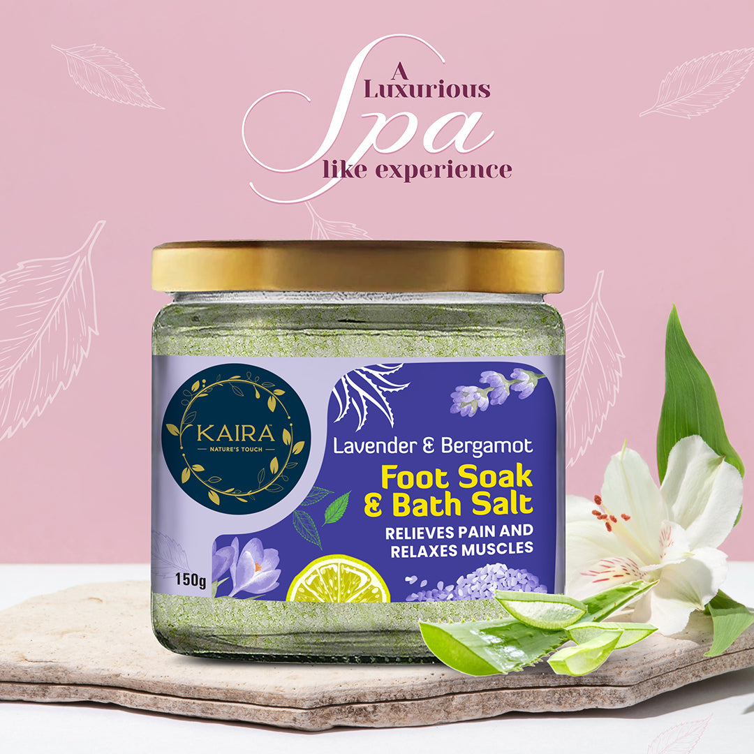 Aloe skin Polish & Relax Combo (Triphala & Rose Body Wash + Lavendor & Begomot Foot soak & Bath Salt + Aloe Vera Soap+ Manjishta & Cow Ghee Lip Balm)