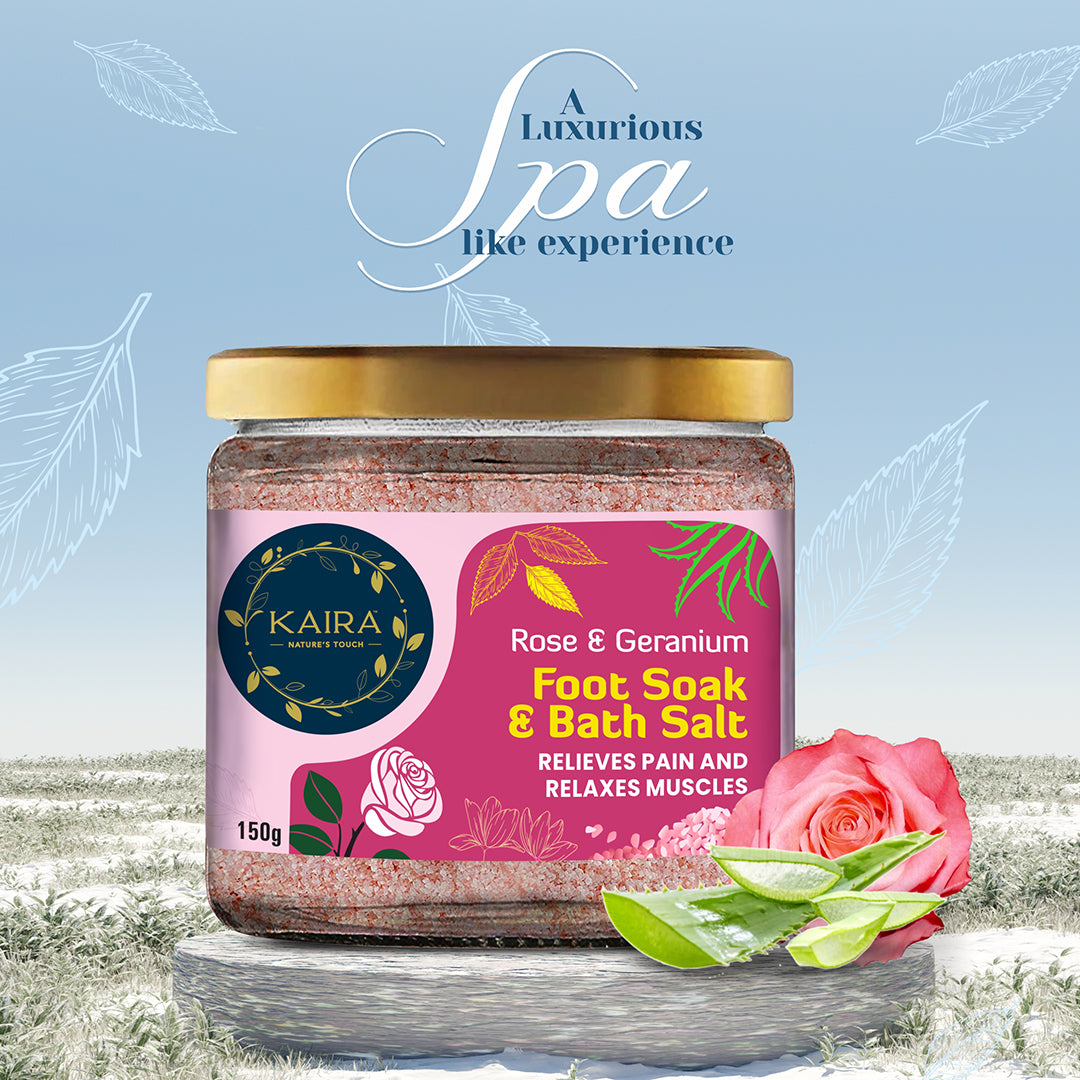 Rose skin Polish & Relax Combo (Triphala & Rose Powder foam Body wash + Rose & Geranium Foot soak & Bath Salt + Rose & Pink Clay Soap + Manjishta & Cow Ghee Lip Balm)