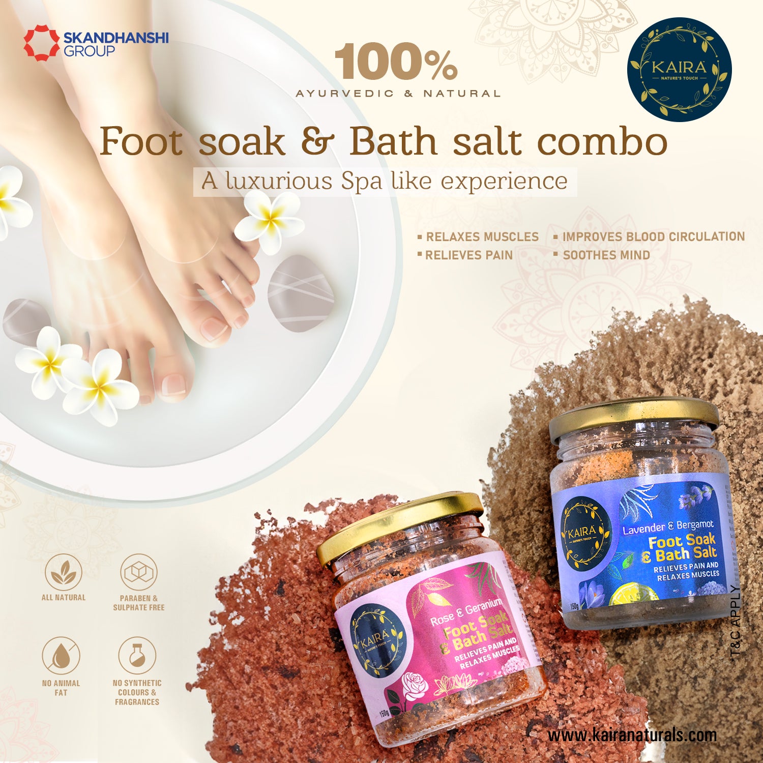 Foot & Bath Salt Combo(Lavender & Bergamot, Rose & Geranium) Kaira