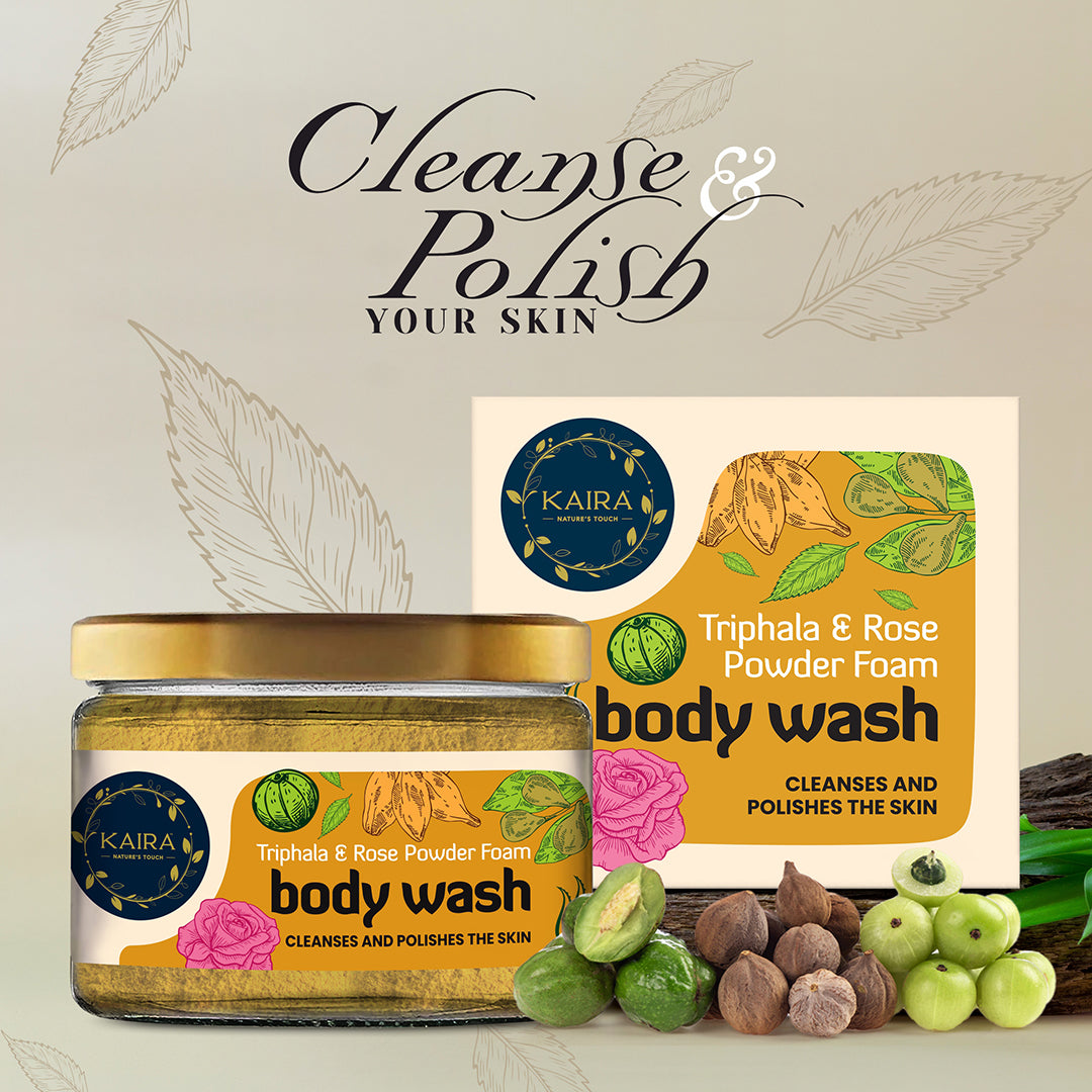 Rose skin Polish &amp; Relax Combo (Triphala &amp; Rose Powder foam Body wash + Rose &amp; Geranium Foot soak &amp; Bath Salt + Rose &amp; Pink Clay Soap + Manjishta &amp; Cow Ghee Lip Balm)