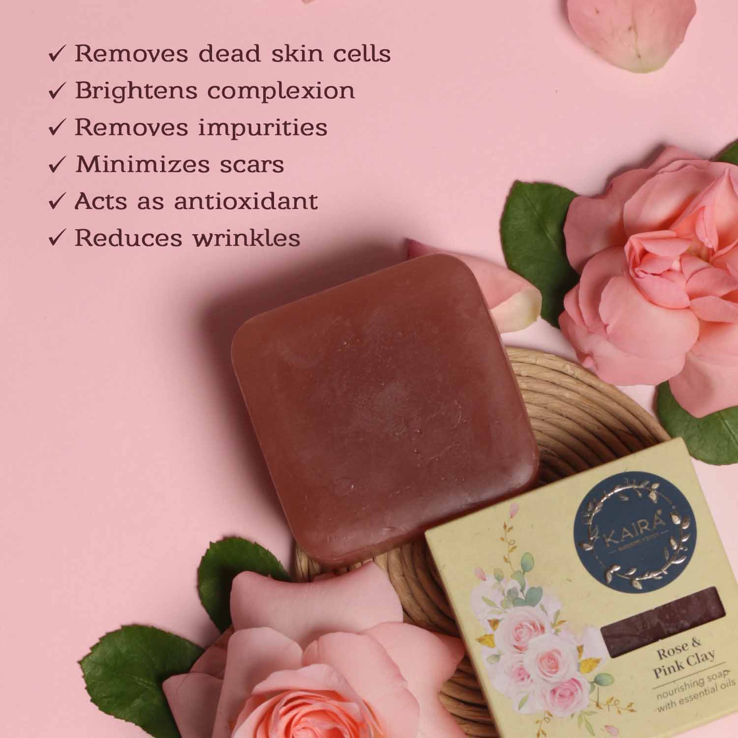 Skin &amp; Lip Care Combo (Aloe Vera Soap + Rose &amp; Pink Clay Soap + Manjishta &amp; Cow Ghee Lip Balm)